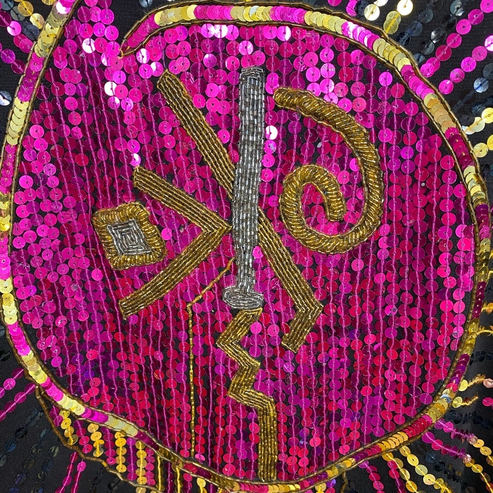 Vintage 90s Sarafino One of a Kind Sequin Celestial Sun Face Cotton Shirt - Picture 2 of 10